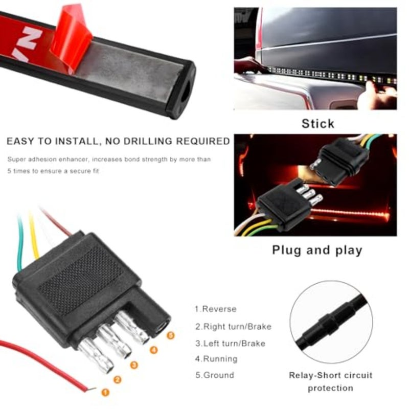 Truck Tailgate Light Bar,"Triple-Row LED Light Strip with Runng Turn Signal Brake Reverse Lights, Rear Strobe Lamp Strip for Pickup Cargo Trailer,es - Image 4