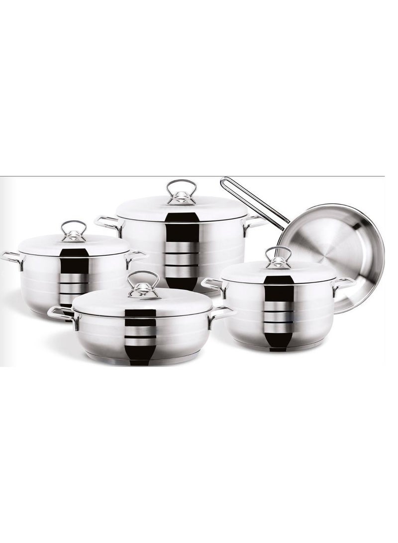 Bonera 9-Piece Diamond Cookware Set - 18/10 Cr-Ni Stainless Steel - 3 Deep Pots - 1 Low Pot - 1 Frypan - Image 1