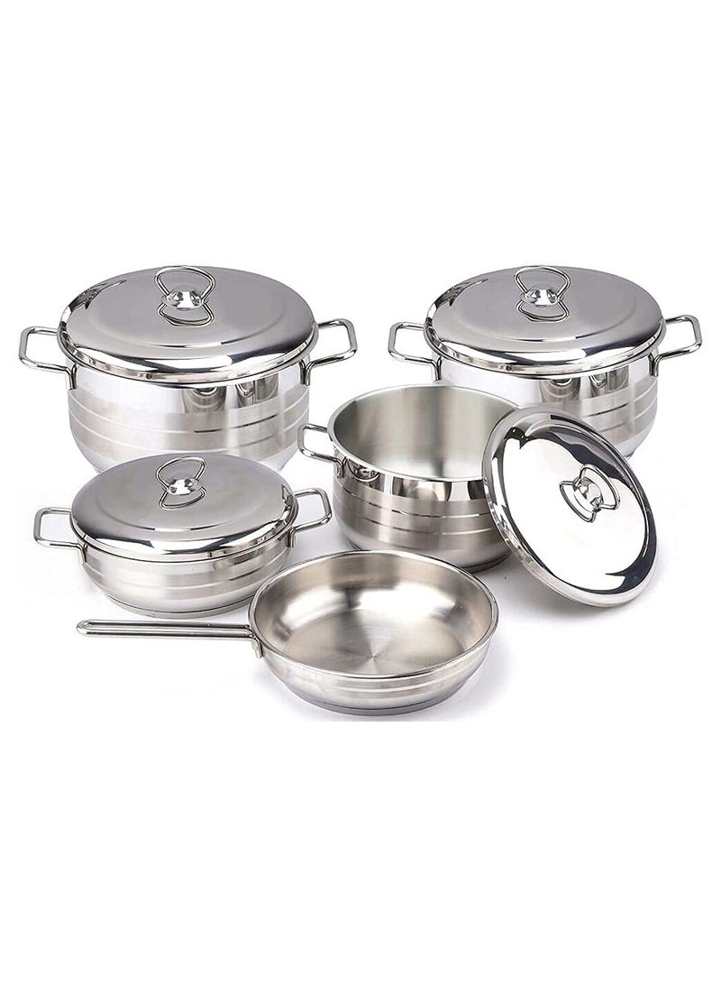Bonera 9-Piece Diamond Cookware Set - 18/10 Cr-Ni Stainless Steel - 3 Deep Pots - 1 Low Pot - 1 Frypan - Image 2