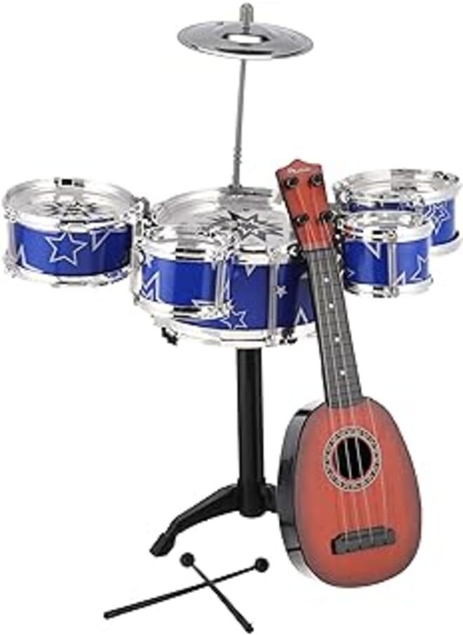 MT Kids percussion instrument toy plastic simulation electroplate jazz drum set with guitar(669-57) 