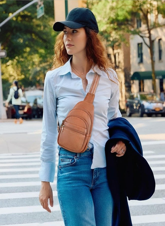 CHOLISS Anti Theft Small Sling Bag for Women and Men RFID Leather Crossbody Bags Fanny Pack Chest Bag Travel Purse Daypacks, Camel Brown, Small, Casual - Image 2