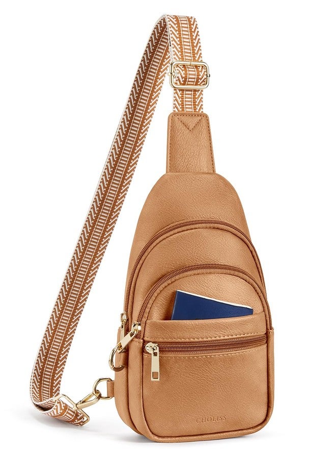 CHOLISS Anti Theft Small Sling Bag for Women and Men RFID Leather Crossbody Bags Fanny Pack Chest Bag Travel Purse Daypacks, Camel Brown, Small, Casual - Image 1