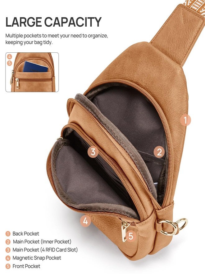 CHOLISS Anti Theft Small Sling Bag for Women and Men RFID Leather Crossbody Bags Fanny Pack Chest Bag Travel Purse Daypacks, Camel Brown, Small, Casual - Image 4