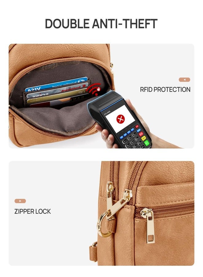 CHOLISS Anti Theft Small Sling Bag for Women and Men RFID Leather Crossbody Bags Fanny Pack Chest Bag Travel Purse Daypacks, Camel Brown, Small, Casual - Image 3