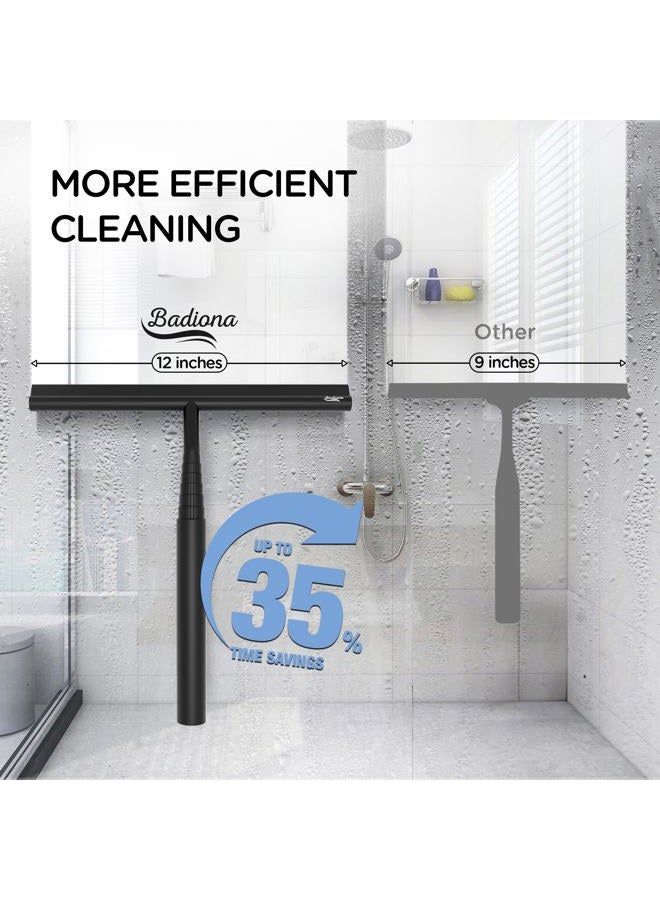 BADIONA Telescopic Shower Squeegee White - with Suction Hook & up to 100 cm I Shower Squeegee for Glass Doors Cleaner squiggy for Tile and Walls Bathroom (Black - with Hook - up to 100 cm) - Image 3