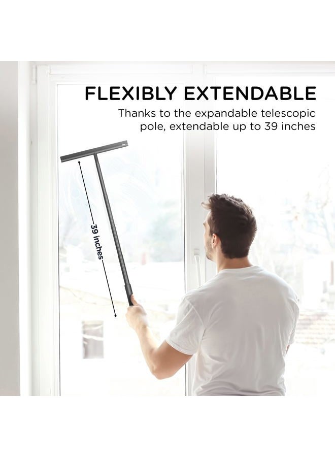 BADIONA Telescopic Shower Squeegee White - with Suction Hook & up to 100 cm I Shower Squeegee for Glass Doors Cleaner squiggy for Tile and Walls Bathroom (Black - with Hook - up to 100 cm) - Image 2