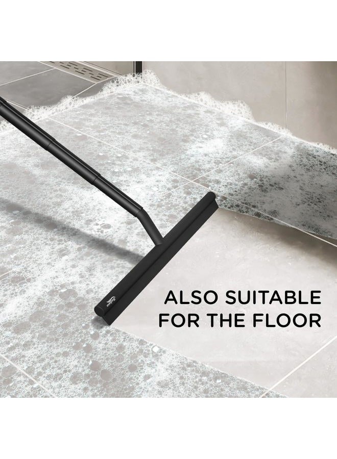 BADIONA Telescopic Shower Squeegee White - with Suction Hook & up to 100 cm I Shower Squeegee for Glass Doors Cleaner squiggy for Tile and Walls Bathroom (Black - with Hook - up to 100 cm) - Image 4