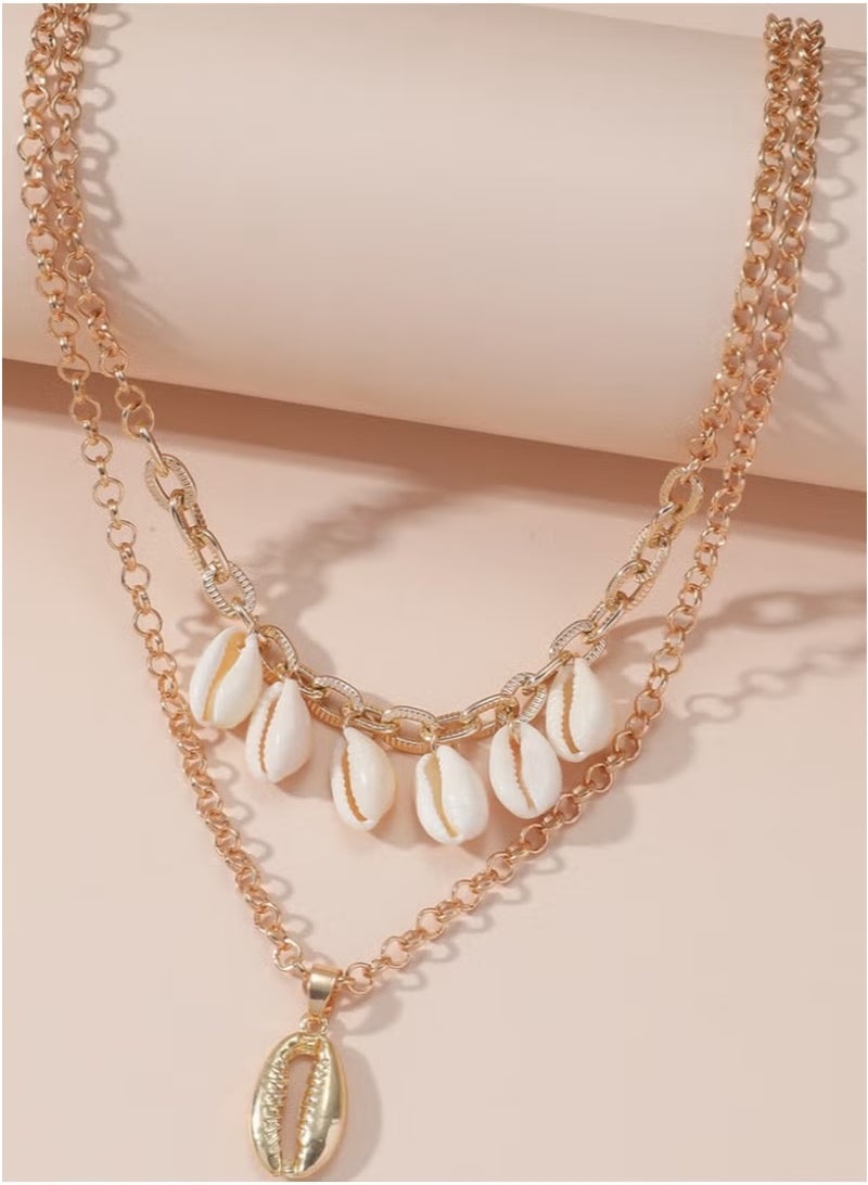 Bohemian Style Shell Pendant, Fashionable ,Simple Double Layered Necklace  - Image 4