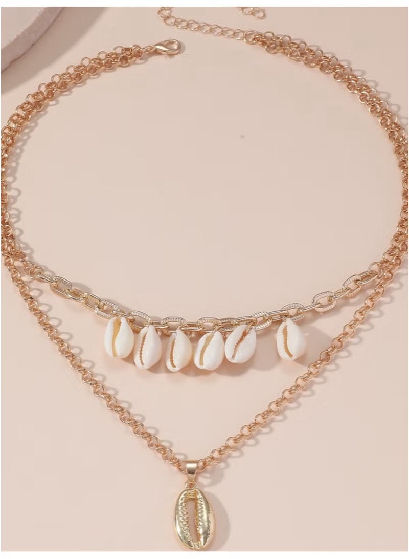 Bohemian Style Shell Pendant, Fashionable ,Simple Double Layered Necklace  - Image 3