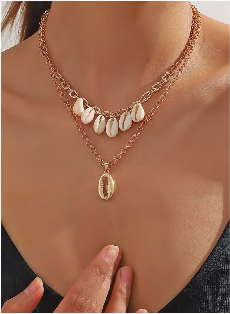 Bohemian Style Shell Pendant, Fashionable ,Simple Double Layered Necklace  - Image 1