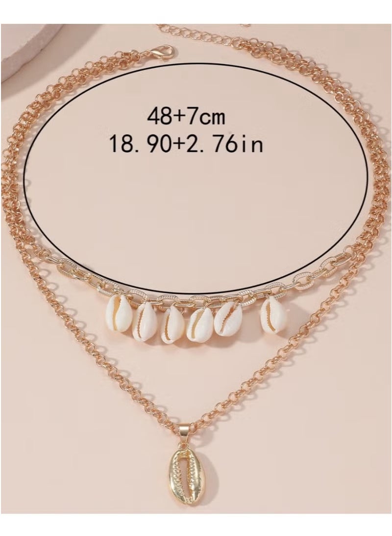 Bohemian Style Shell Pendant, Fashionable ,Simple Double Layered Necklace  - Image 2
