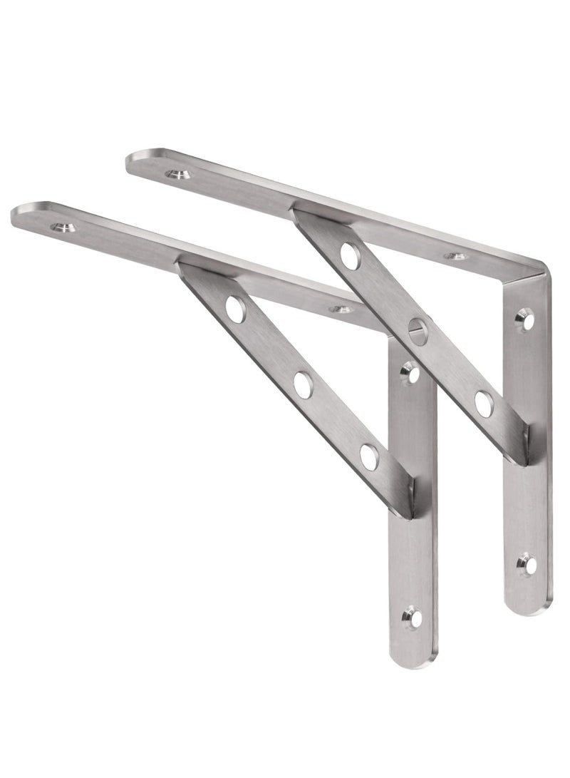 Rubik Shelf Brackets, Stainless Steel Solid Shelf Support, Corner Brace Joint Right Angle L Bracket, Space Saving DIY Bracket (14 inch - 2pcs)  - Image 1