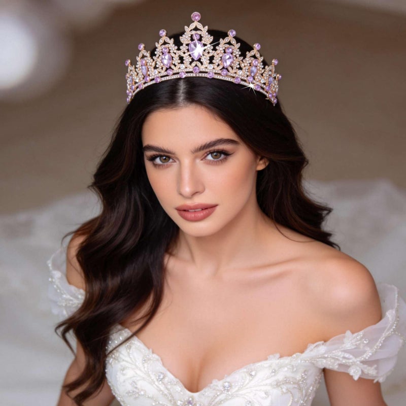 Kamirola Queen Crowns and Tiaras Princess Crowns for Women Crystal Headbands for Bridal, Princess for Wedding and Party Gold Purple - Image 2