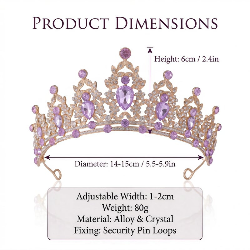 Kamirola Queen Crowns and Tiaras Princess Crowns for Women Crystal Headbands for Bridal, Princess for Wedding and Party Gold Purple - Image 5