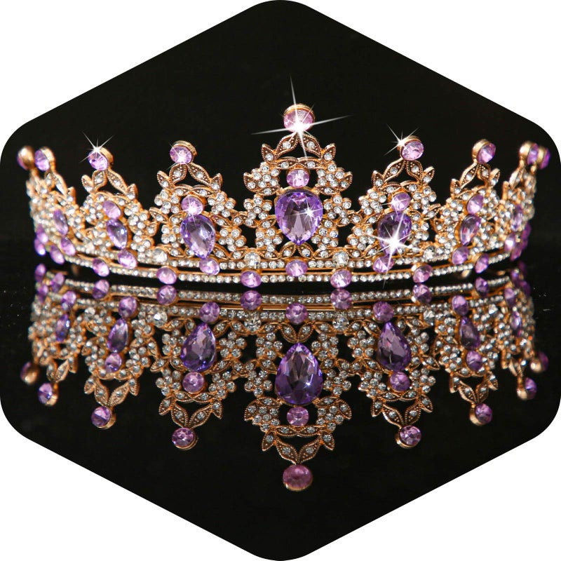 Kamirola Queen Crowns and Tiaras Princess Crowns for Women Crystal Headbands for Bridal, Princess for Wedding and Party Gold Purple - Image 1