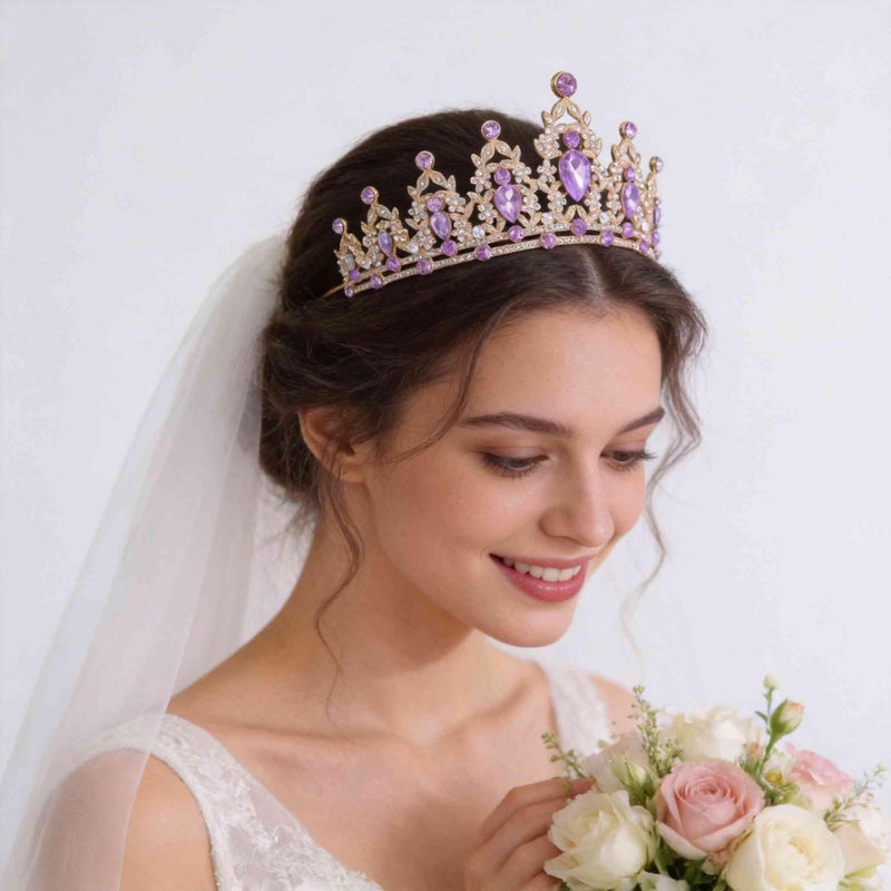 Kamirola Queen Crowns and Tiaras Princess Crowns for Women Crystal Headbands for Bridal, Princess for Wedding and Party Gold Purple - Image 4