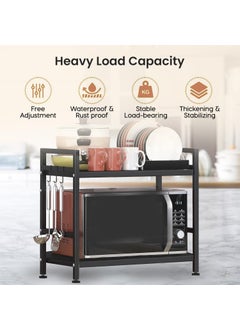 EXVITO EXVITO Metal Microwave Stand 2Tier Microwave OTG Stand for Kitchen Counter Double Platform for Extra Storage with Hooks Kitchen Oven Rack Microwave Oven Stand Black  - Image 2