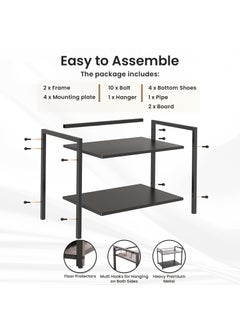 EXVITO EXVITO Metal Microwave Stand 2Tier Microwave OTG Stand for Kitchen Counter Double Platform for Extra Storage with Hooks Kitchen Oven Rack Microwave Oven Stand Black  - Image 3