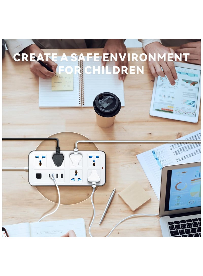 Bukela 3U 6 Power Socket,Universal Electric Extension Cord with 1 Type-C Port,Extension Cords with 6Gang |3USB Ports,1.88 Meters Extenstion Power Cables for Home,Kitchen and Office(White) - Image 4