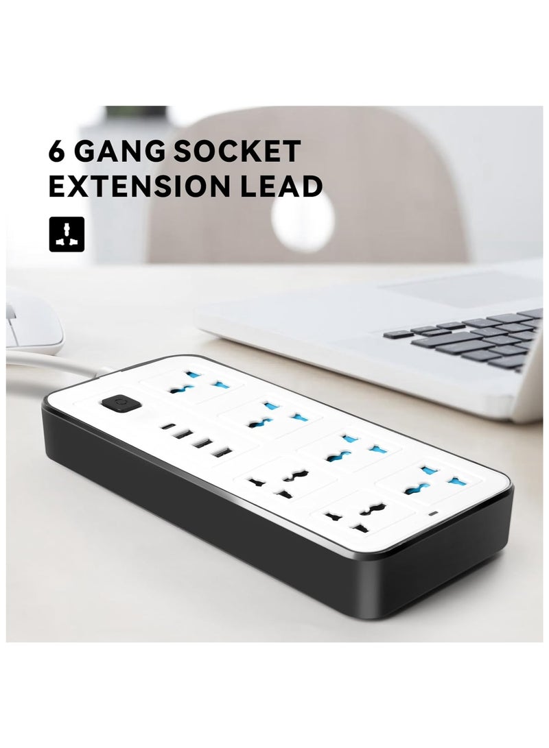 Bukela 3U 6 Power Socket,Universal Electric Extension Cord with 1 Type-C Port,Extension Cords with 6Gang |3USB Ports,1.88 Meters Extenstion Power Cables for Home,Kitchen and Office(White) - Image 5