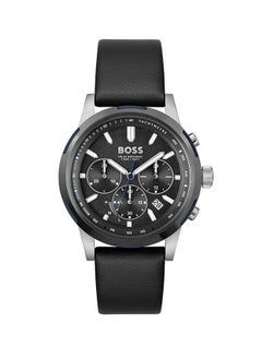 Men Chronograph Round Shape Leather Wrist Watch 44 mm