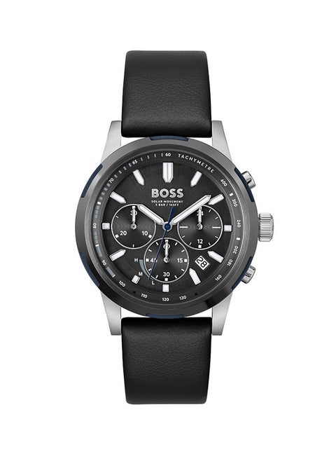 Men Chronograph Round Shape Leather Wrist Watch 44 mm