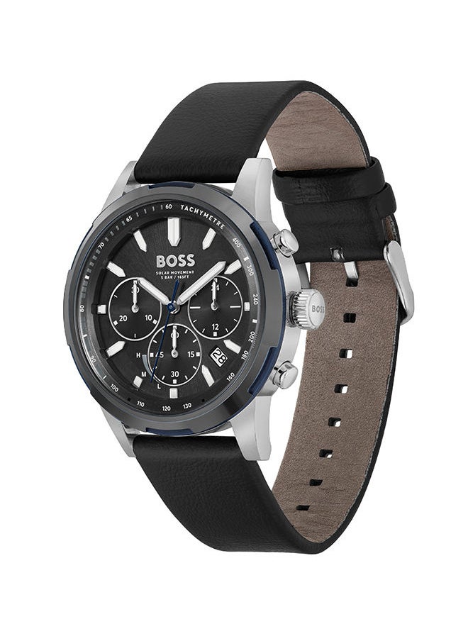 HUGO BOSS - Men Chronograph Round Shape Leather Wrist Watch 44 mm - Image 1