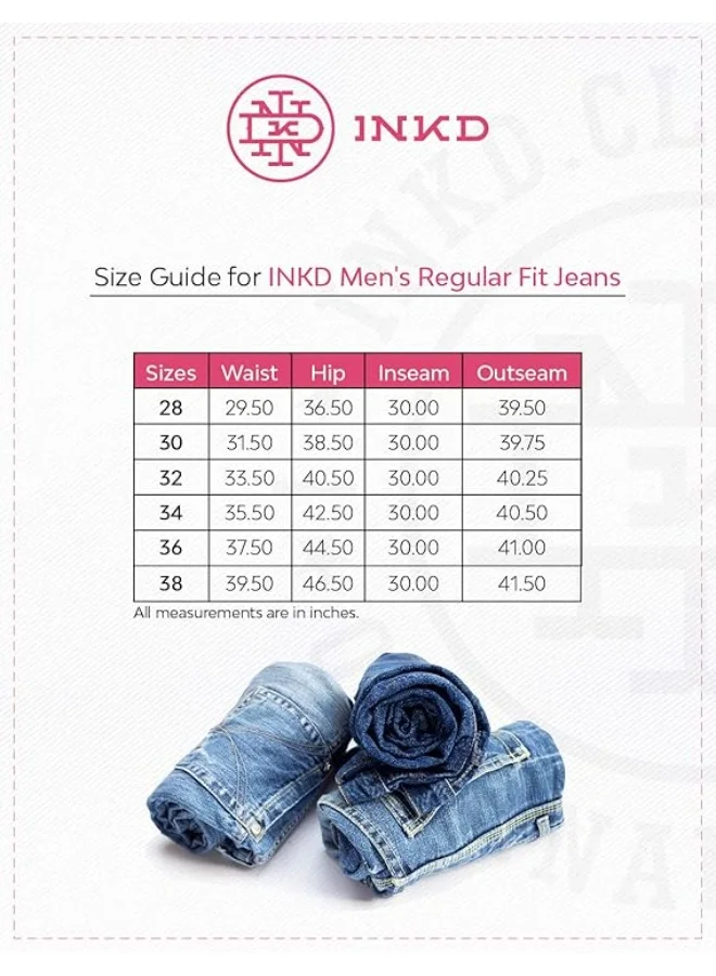 Inkd INDIGO - Aegean Men's Slim Fit Jeans - Mid-Rise | Cotton Blend | Contrast Stitch | Stretchable Fabric | Classic 5 Pocket Styling for Men | Best Price UAE