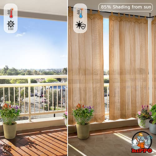 HIPPO 150 GSM Outdoor Sun Blocking Balcony Loop Curtains Sun & UV Protection, Light Filtering 3FTX8FT Door Curtain (Beige-Brown) - Image 2