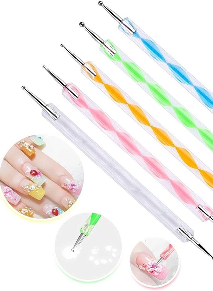 أقلام تنقيط فن الأظافر 2 طريقة 5 قطع مجموعة أدوات تنقيط طقم تصميم فن الأظافر للتقليم - Image 1