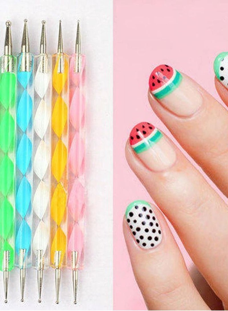 أقلام تنقيط فن الأظافر 2 طريقة 5 قطع مجموعة أدوات تنقيط طقم تصميم فن الأظافر للتقليم - Image 4