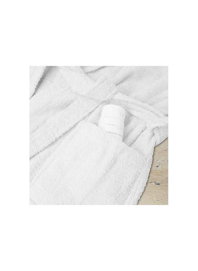 LA MER TEX Bathrobe Unisex Cotton Fleece Skin-friendly Breathable Nightgown Simple Hooded Home Clothes White  - Image 3