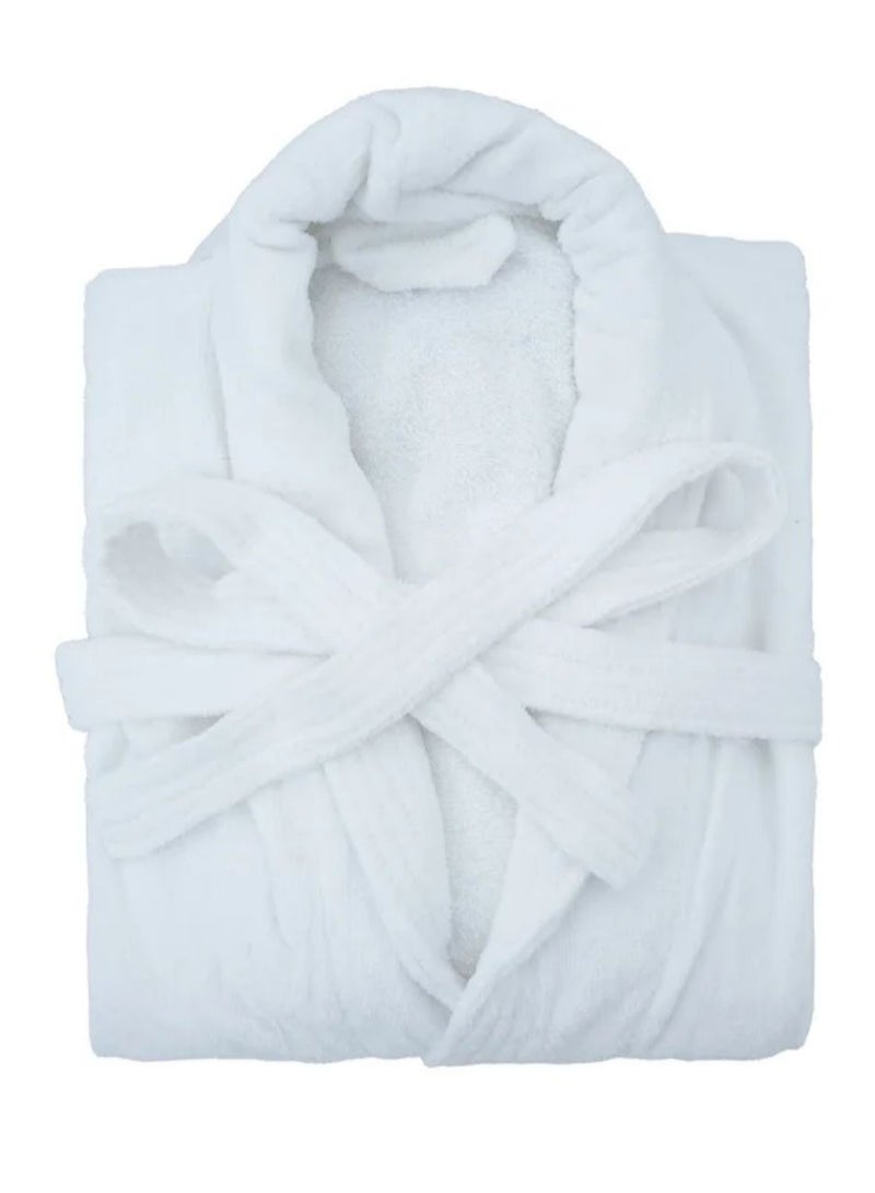 LA MER TEX Bathrobe Unisex Cotton Fleece Skin-friendly Breathable Nightgown Simple Hooded Home Clothes White  - Image 1