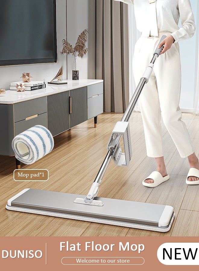 DUNISO 36cm Flat Floor Mop, Professional Microfiber Mop Floor Cleaning System with Stainless Steel Handle, Adjustable Handle and 360° Rotating Head, Wet and Dust Mopping for Hardwood, Tile Cleaning - Image 1