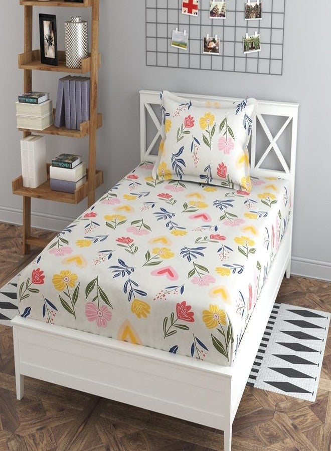Vishnu Textiles Prime Collection Glace Cotton Single Flat Bedsheet with 1 Pillow Cover | Size 90x60 Inch (White5) - Image 1