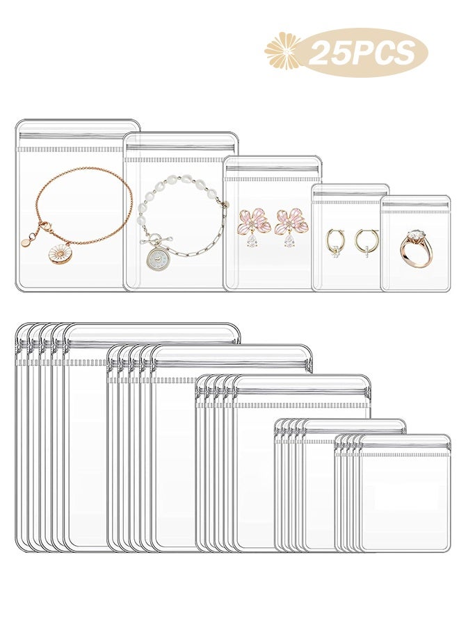Sweet Life 25 Pcs 5 Sizes Clear PVC Jewelry Bags, Plastic Transparent Jewelry Rings Earrings Packing Storage Pouch Anti Tarnish Zip Lock Bags for Holding Jewelries (Clear, 5 Szies Mixed) - Image 1