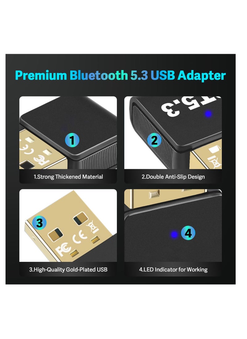 Excefore Bluetooth 5.3 USB Adapter for PC Desktop,, Wireless Transmitter Dongle for Windows 11/10/8.1/7 Computer Laptop, Plug and Play, No Driver Required, for Headset Speaker Keyboard Mouse Printer  - Image 2
