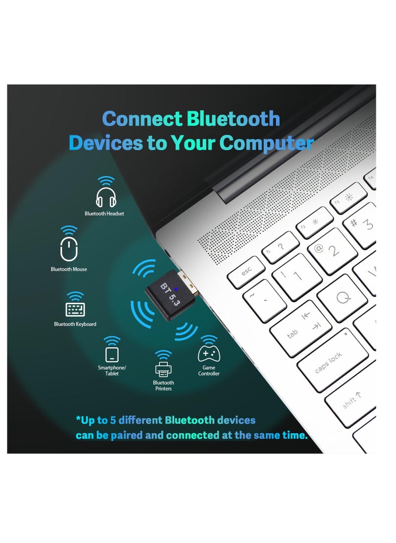 Excefore Bluetooth 5.3 USB Adapter for PC Desktop,, Wireless Transmitter Dongle for Windows 11/10/8.1/7 Computer Laptop, Plug and Play, No Driver Required, for Headset Speaker Keyboard Mouse Printer  - Image 3