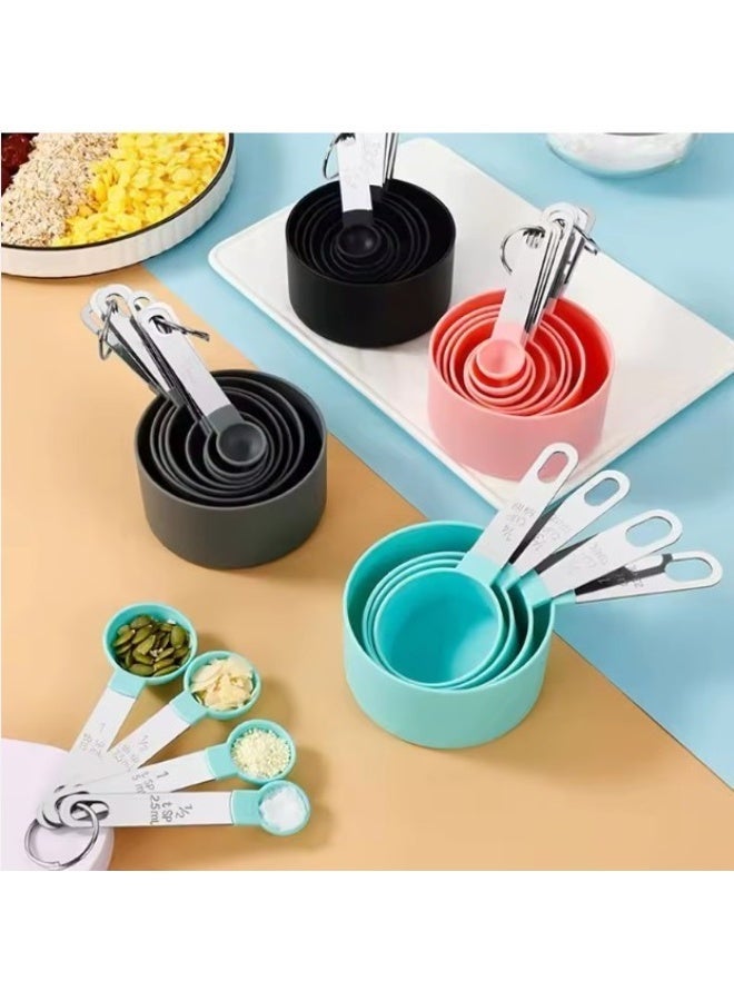 مجموعة من 8 قطع من أكواب وملاعق القياس، مقبض من الفولاذ المقاوم للصدأ قابل للتكديس، ملعقة كبيرة دقيقة لقياس المكونات الجافة والسائلة، ملعقة صغيرة صغيرة (5 أكواب قياس (1/8، 1/4، 1/3، 1/2، 1 كوب)، 5 ملاعق قياس (1/4، 1/2، 1 ملعقة صغيرة، 1/2، 1 ملعقة كبيرة). القطعة 1. 1 كوب 236 مل، القطعة 2. 1/2 كوب 118 مل، القطعة 3. 1/3 كوب 78 مل، القطعة 4. 1/4 كوب 59 مل، القطعة 5. 1 كوب 15 مل، القطعة 6. 1/2 كوب 7.5 مل، القطعة 7. 1/3 كوب 5 مل، القطعة 8. 1/4 كوب 3.75 مل) مع رأس بلاستيكي بألوان متنوعة - Image 1