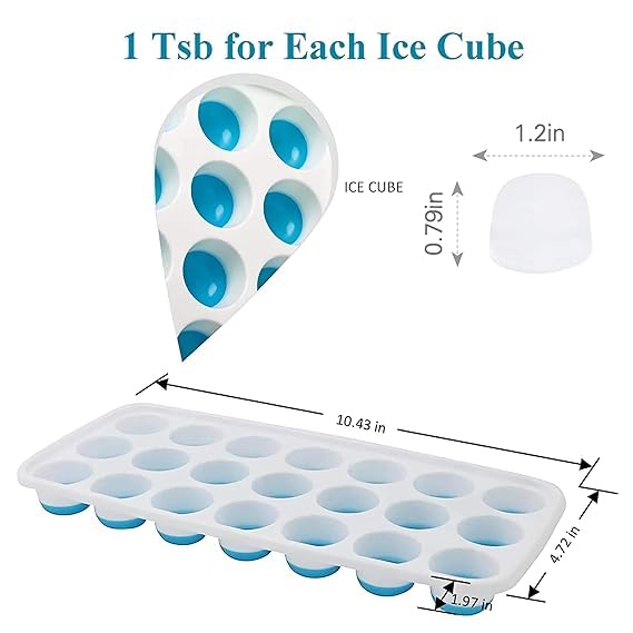 RUSEELA Silicone Ice Cube Tray with Lid, Easy Release, BPA-Free, 21-Cavity Flexible Mould for Fruits, Juices, Cocktails, and Baby Food (Pack of 2 Blue & Green) - Image 2