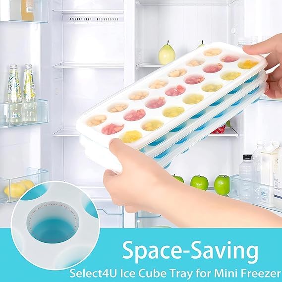 RUSEELA Silicone Ice Cube Tray with Lid, Easy Release, BPA-Free, 21-Cavity Flexible Mould for Fruits, Juices, Cocktails, and Baby Food (Pack of 2 Blue & Green) - Image 4