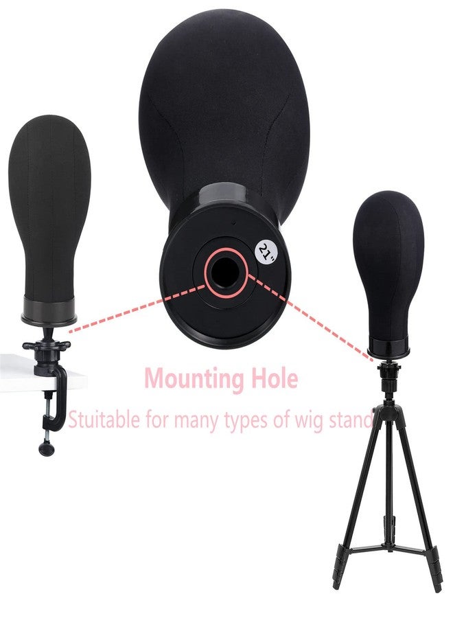 lucicass 21Incn Mannequin Head Wig Head with Stand for Making Wigs Display Styling Canvas Head with Mount Hole (21, black) - Image 4
