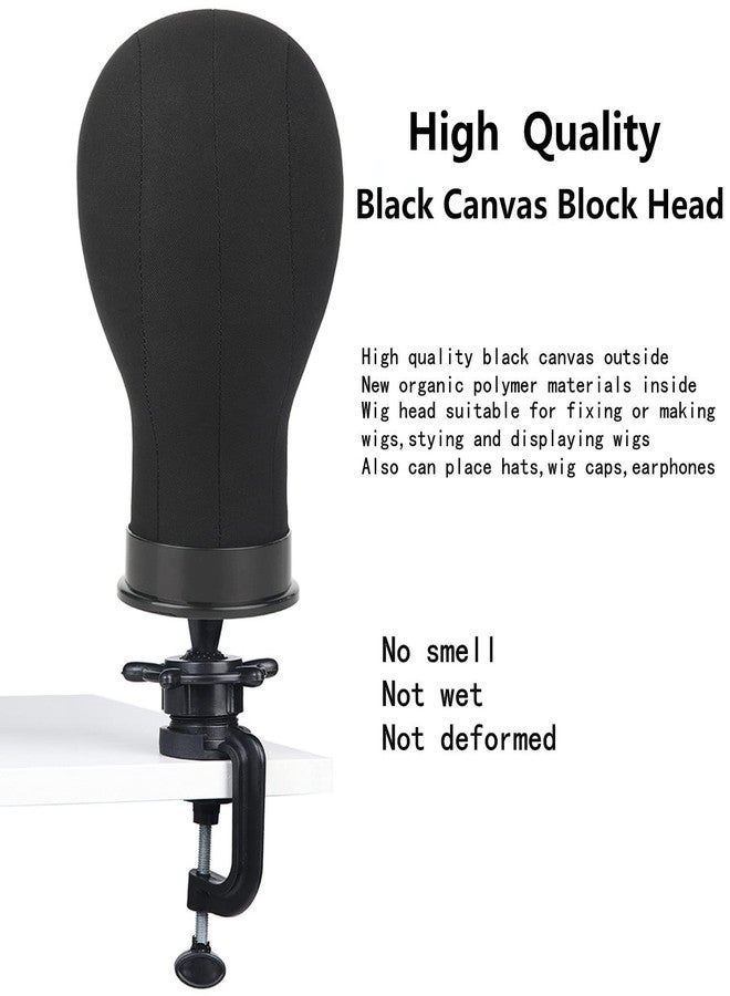 lucicass 21Incn Mannequin Head Wig Head with Stand for Making Wigs Display Styling Canvas Head with Mount Hole (21, black) - Image 3