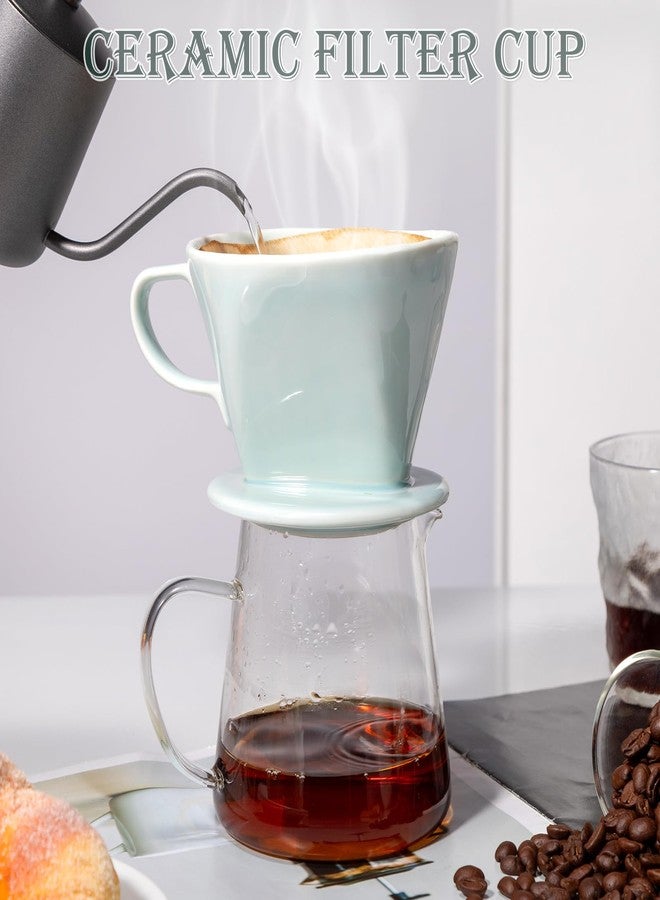 Noarixa Pour Over Coffee Dripper, Ceramic Pour Over Coffee Maker with 3 Holes Flat Bottom, Easy Manual Brew Maker, Porcelain Slow Filter Cone for Travel, Camping, Office, Home, GR - Image 3