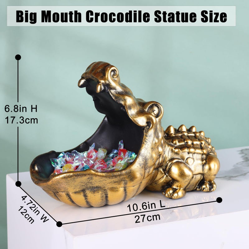 oliruim Alligator Statue Key Bowl, Fun Animal Statue Candy Dish for Entryway Decorative Bowl, Office Candy Dish, Big Mouth Sculpture Home Living Room Trinket Container Storage Box (Gold) - Image 4
