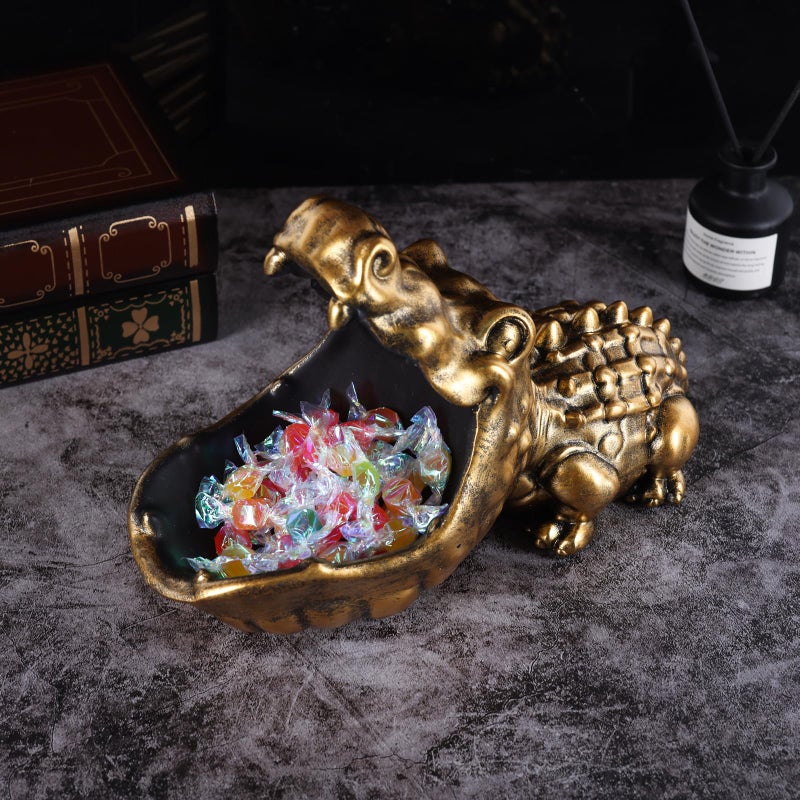 oliruim Alligator Statue Key Bowl, Fun Animal Statue Candy Dish for Entryway Decorative Bowl, Office Candy Dish, Big Mouth Sculpture Home Living Room Trinket Container Storage Box (Gold) - Image 2