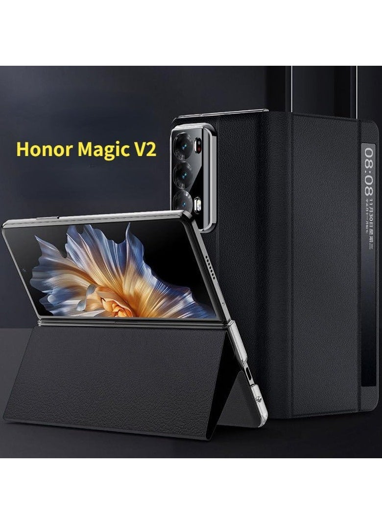 General - Compatible with Honor Magic V2 Case Wake Up Sleeping Flip Cover for Magic V2 Filp Case Smart Touch View Window with Kickstand - Image 1