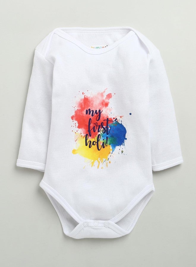 BUMZEE Unisex Baby Premium Cotton My First Holi Bodysuit White - 0-3 Months - Image 4