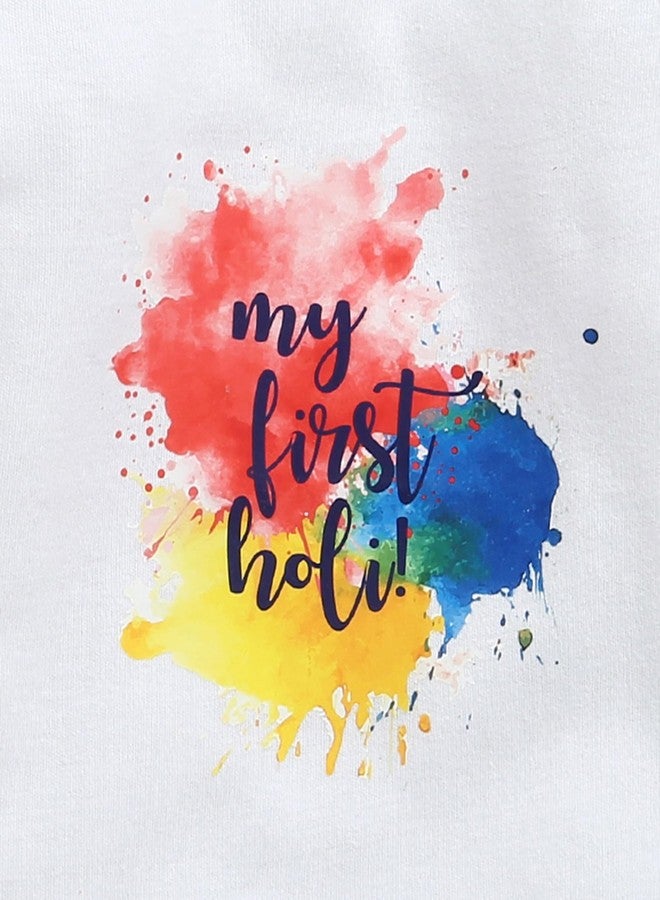 BUMZEE Unisex Baby Premium Cotton My First Holi Bodysuit White - 0-3 Months - Image 3