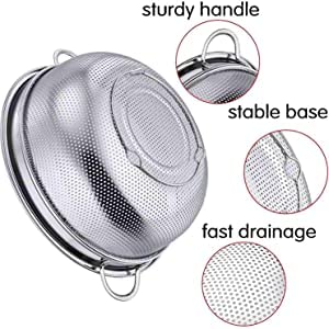 Skyzone Multipurpose Stainless Steel Colander Strainer Drainer with Handle for Rice Fruits Vegetable Noodles Pasta Beans Grains Washing Filter Basket for Kitchen Bowl Storing and Straining Purpose - Image 2